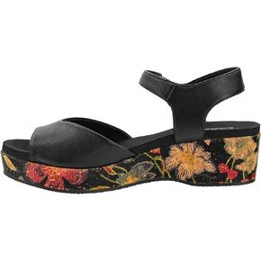 Corkys Footwear Women's Meet Ya There 1.5-Inch Wedge - Timeless Wide Toe Strap, Hook And Loop Strap Ankle Closure, And Cushioned EVA Insoles For All-Day Comfort - Black -