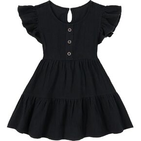 Miipat Toddler Girl Dress Ruffle Sleeveless Summer Cotton Dress Baby Girl Casual Party Dresses Kids Backless A-line Sundress