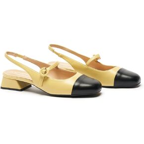 C.Paravano Women's Mary Jane Slingback Pumps Low Heel Dress Shoes Closed Square Toe Slingback for Office, Party & Daily Wear