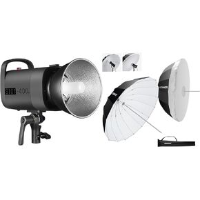 NEEWER S101-400W Strobe Flash Light with 9 Levels 150W Modeling Lamp, 400Ws GN65 5600K with NS4U 71"/180cm Parabolic Reflective Umbrella Photography