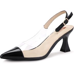 IDIFU IN3 Clear Kitten Heels Women's Pumps Closed Pointed Toe Slingback Low Short Heels Dress Shoes for Women Wedding Bridal Bridesmaid Prom Party Sexy Dressy Cute Trendy Pumps Shoes