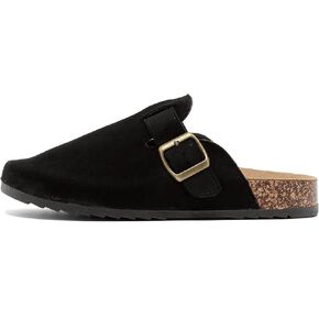 Womens Mens Suede Clogs Leather Mules with Adjustable Buckle Slip On Cork Footbed Sandals Arch Suppor Comfort Potato Shoes