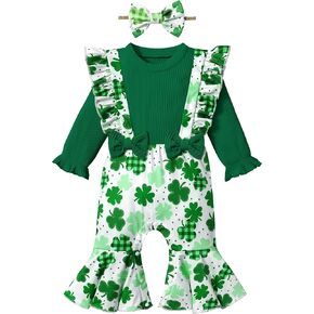 Qaoerde Baby Girl Clothes Long Sleeve Romper Baby Girl Outfits Bell Bottom Ruffle Jumpsuit Fall Winter Bodysuit with Headband