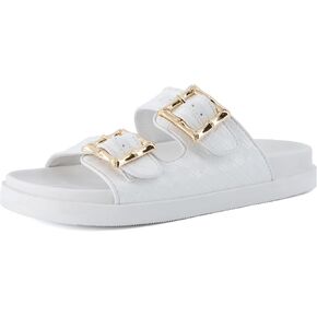 CUSHIONAIRE Loft Women's Quilted Slide Sandal With Cushioned Footbed and Adjustable Buckles