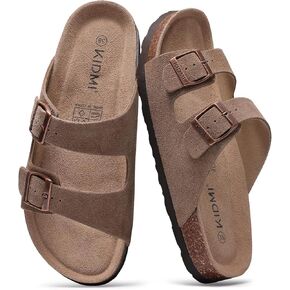 KIDMI Women's Genuine Suede Sandals Cork Footbed Summer Adjustable Slide Sandals Mocha 41 (size 10)