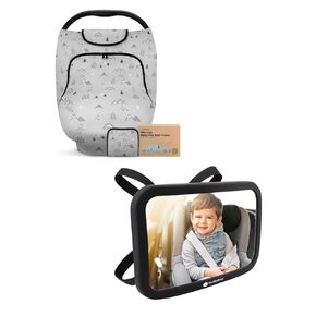 KeaBabies Car Seat Cover for Babies and Large Shatterproof Baby Car Mirror - Baby Car Seat Canopy for Spring, Autumn, Winter - Safety Baby Car Seat Mirror for Rear Facing Infant