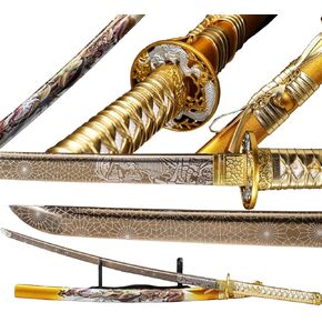 Kamaiwo-1045/1060 Clay Tempering high Carbon Steel Hademade Heat Tempered Full Handmade Hand Forged Japanese Katana Authentic，Sword Real Weapons，Full Tang,Functional,Practical Sharp in Saudi Arabia