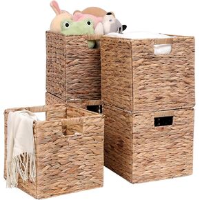 Wicker Storage Baskets Storage Cubes Water Hyacinth Basket for Organizing,Handwoven Wicker Cube Baskets,Collapsible Storage Cubes,Set of 5 Pcs-11x11x11inch