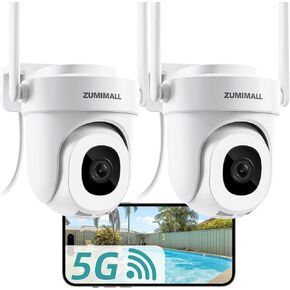 ZUMIMALL WiFi Security Camera Outdoor Wired, 2.4G/5G, 355° Rotation, Cloud & SD Card Storage, 24/7 Recording, 3MP Full Color Night Vision, AI Detection, 2-Way Audio, PTZ Auto Tracking, Support Alexa