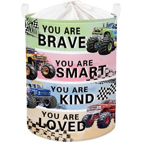 Cars Baby Laundry Hamper Collapsible Clothes Kids Storage Basket Large Boys Gift Toy Box Bin for Nursery Room, Crane, 36L