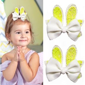 Easter Bunny Bow Clips for Girls,Alligator Clips with Shiny Sequin Ears Design Adorable Spring Hair Accessories,Pink Purple Yellow Barrettes -2Ppcs (Purple) in Kuwait