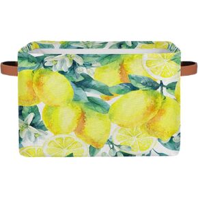 Small Storage Baskets Dwarf Yellow Lemon With Handles Kids Toy Storage Bins Collapsible Fabric Cube Storage Organizer Hamper for Nursery Living Room Bedroom Shelves Clothes Toy Box Gifts