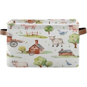 Kigai Farm Animals Storage Basket Waterproof Collapsible Fabric Laundry Basket with Handles Toy Gift Bin Closet Organizer Bin for Bedroom Nursery Office 1 PACK