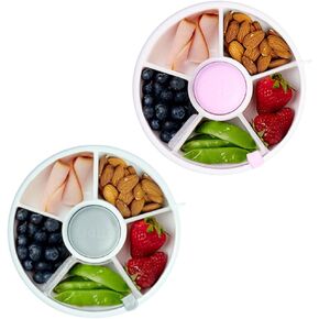 GoBe Kids Grey and Taro Purple Snack Spinner Bundle with Hand Strap and Sticker Sheet - Reusable Snack Container with 5 Compartment Dispenser and Lid | BPA and PVC Free | Dishwasher Safe