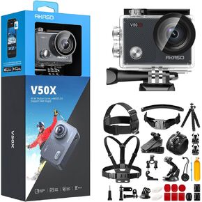 AKASO V50X 4K30FPS 20MP WiFi Action Camera and 42 in 1 Action Camera Accessories Kit Bundle