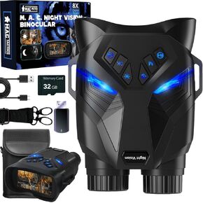 M.A.C. Night Vision Goggles 4K Night Vision Binoculars with 8x Digital Zoom, 7 IR Infrared, 4000mAh Rechargeable Batteries, 32 GB SD Card and 3.2" HD Screen for Outdoor Adventures & Security Use