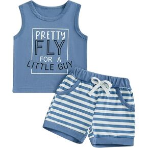 Giraropa Toddler Baby Boy Summer Clothes Sleeveless Letter Print Tops Striped Short Sets 2pcs Baby Boy Outfits