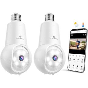 SYMYNELEC Light Bulb Security Camera: 5G WiFi Socket Camera Outdoor - Wireless Lightbulb Camera Waterproof for Home with Night Vision Motion Detection 2Packs