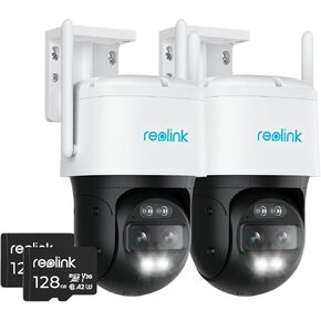 REOLINK 4K Dual-Lens Outdoor PTZ Auto-Tracking Camera (2 Pack) Bundle with 128GB microSD Card (2 pcs), 6X Hybrid Zoom, with Spotlight, 2.4G/5GHz WiFi