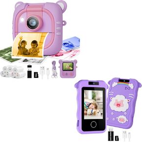 Kids Camera Instant Print,12MP &1080P Instant Camera for Kids with 7Rolls Print Papers& 32G Card,HD Digital Video Cameras Toddler Birthday Easter with Kids Smart Phone Toy