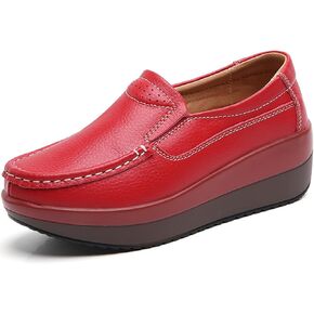 Women's Comfortable Platform Leather Wedge Walking Shoes Fashion Thick Sole Non-Slip Soft Casual Loafers with Arch Support