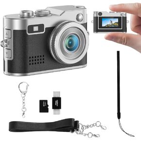 Mini Keychain Camera - 1080P FHD Mini Retro Digital Camera - Tiny Portable Small Cameras Vintage Compact Micro Cameras - Pocket Video Recorder with 16GB Card, OTG Adapters for Travel Study Recording