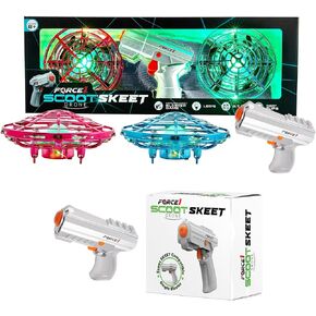 Force1 Scoot Skeet Drone Electronic Shooting Game Bundle - 2 Hand Drones for Kids with LED Toy Gun and Extra LED Toy Gun, Electronic Target Game Set Indoor Mini Drone Kid Flying Toys (Pink/Blue)