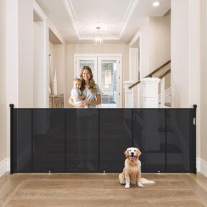 Upgrade 150 inch Extra Wide Retractable Baby Gates, 42" Tall Reinforced Retractable Gate to Prevent Crawling Through, 150" Long Black Retractable Dog Gate for Outdoor/Indoor