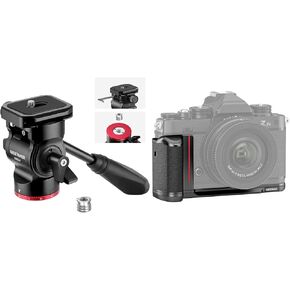 NEEWER GM24 Tripod Fluid Head Pan Tilt Head with Quick Release Plate and Handle, Metal Camera Tripod Head Compatible with Arca Swiss for Compact Cameras DSLR, CA076 Zfc Handgrip L Shape Grip Included