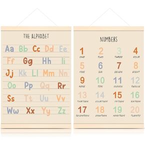 Colingmill 2 Pcs Alphabet Numbers Poster Hanger Frame, 16x24 Inch ABC Banner Poster Wall Art with Wooden Frames, Alphabet Hanging Banner Posters Decor for Toddler Playroom Nursery Classroom