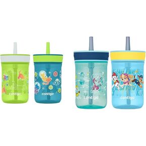 Contigo Leighton Kids Spill-Proof Tumbler with Straw, 14oz 2-Pack and Paw Patrol Kids Tumbler with Straw, 14oz 2-Pack