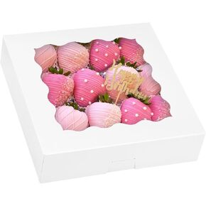 Moretoes 24pcs Bakery Boxes, 10x10x2.5 Inches Auto-Popup Pie Boxes, Cookie Boxes Strawberry Boxes Valentine's Day Boxes for Chocolate Covered Strawberries, Pies, Donuts, Cookies, Muffins