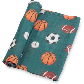 LollyBanks Muslin Swaddle Blankets, 100% Cotton Baby Swaddle Blanket for Boys, Large 47 x 47 Inches Newborn Swaddle, Soft and Breathable Baby Receiving Blankets, Registry (Sports Theme Print)