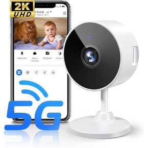 [5G & 2.4G] 2K Indoor Security Camera for Home Security, AI Voice Change for 2-Way Talk, Motion Detection, Night Vision, 24/7 SD Recording/Cloud Storage, WiFi Home Camera, Pet Cam with Phone App, 4