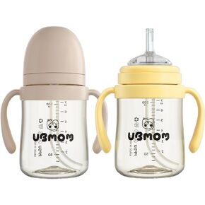 No-spill, Backflow prevention Sippy Cup with Straw, PPSU Learner Cup with Handle for Baby and Toddlers, BPA free, Straw Cup Bundle 6.76oz (2pcs Set)