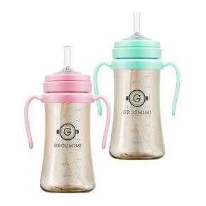 GROSMIMI PPSU Spill Proof Magic Sippy Cup 10 oz Bundle (Aquagreen,Pink) 2 Pack