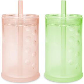 Olababy Silicone Training Cup with Straw Lid Bundle 9oz Coral + 9oz Kiwi