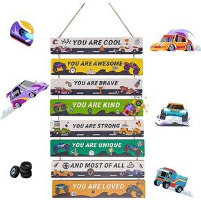 Racing Car Sign for Wall Decor, Wooden Hanging Signs Racing Theme Positive Wall Art Decors, Inspirational Wall Door Plaque, Motivational Quote Decor for Boys Girls Kids Teens Room