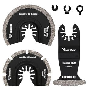 3PCS Diamond Oscillating Saw Blades, Universal Multitool Blades for Grit Grout Removal, Quick Release Multi Tool Kit for Tile, Air Brick, Cement, Concrete, Masonry