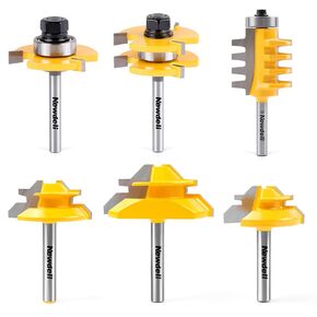 Newdeli 2Pcs Tongue and Groove Router Bit Set & Reversible Finger Joint Router Bit & 3Pcs 45 Degree Lock Miter Router bits (1/2" 5/8" 3/4" Cutting Height) 1/4 Inch Shank Joint Router Bits for Professi