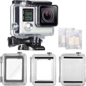 SOONSUN Waterproof Housing Case with 3-Pack Replacement BacPac Backdoor for GoPro Hero 3, 3+, 4 Black Silver