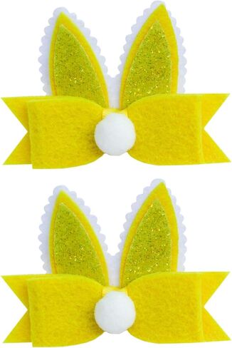 Bunny Ear Hair Bow Hair Clip for Baby Girls Easter Cartoon Rabbit Glitter Ears Hair Clip Hairpin Hair Accessory TSFJ92 (Yellow) in Saudi Arabia