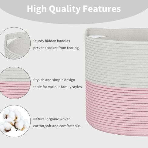 Blanket Storage Basket Large, Cotton Rope Storage Basket 22''x 22 ''x 14'' Big Woven Blanket Bin with Handle, Basket for Blankets Laundry Pillow Basket for Living Room (Pink) in Kuwait