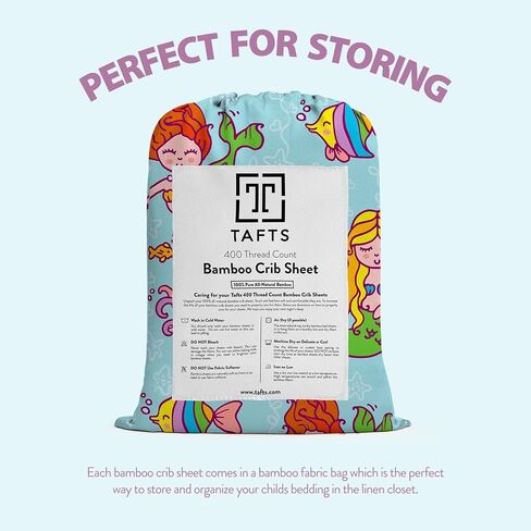 Tafts 100% Viscose Fitted Crib Sheets, Girls, Boys & Unisex, 8 Inch Deep Pocket, Standard Crib & Toddler Mattress, Cooling, Soft, 360 Elastic, Lifetime Quality (28 x 52 Mermaid) in Saudi Arabia