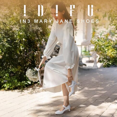 IDIFU IN3 Mary Jane Shoes Women's Closed Round Toe Low Short Small Heels Dressy Heeled Dress Shoes for Women Bride Ladies Wedding Work Comfortable Trendy Pumps with Round Buckle in Saudi Arabia