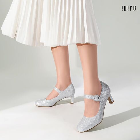 IDIFU IN3 Mary Jane Shoes Women's Closed Round Toe Low Short Small Heels Dressy Heeled Dress Shoes for Women Bride Ladies Wedding Work Comfortable Trendy Pumps with Round Buckle in Saudi Arabia