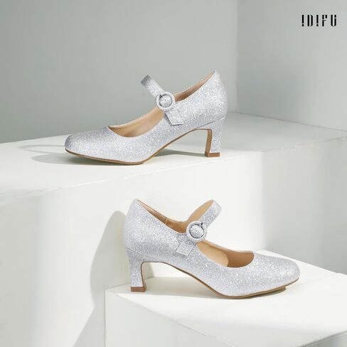 IDIFU IN3 Mary Jane Shoes Women's Closed Round Toe Low Short Small Heels Dressy Heeled Dress Shoes for Women Bride Ladies Wedding Work Comfortable Trendy Pumps with Round Buckle in Saudi Arabia