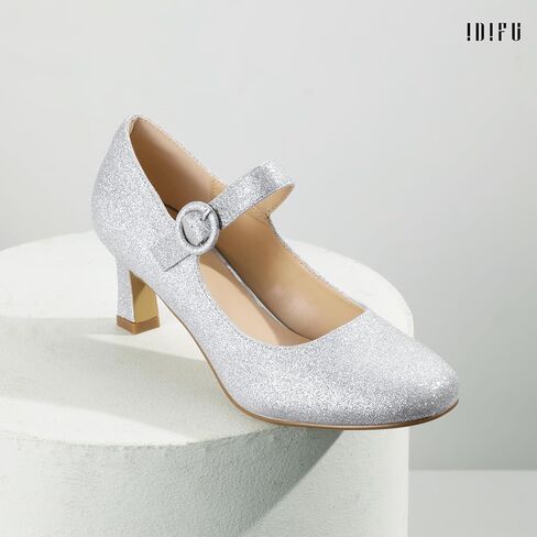 IDIFU IN3 Mary Jane Shoes Women's Closed Round Toe Low Short Small Heels Dressy Heeled Dress Shoes for Women Bride Ladies Wedding Work Comfortable Trendy Pumps with Round Buckle in Saudi Arabia
