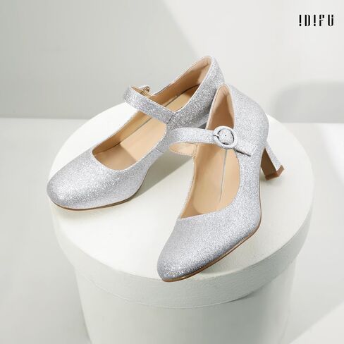 IDIFU IN3 Mary Jane Shoes Women's Closed Round Toe Low Short Small Heels Dressy Heeled Dress Shoes for Women Bride Ladies Wedding Work Comfortable Trendy Pumps with Round Buckle in Saudi Arabia