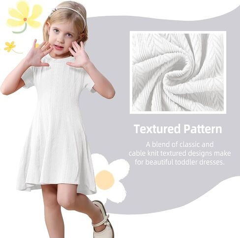 Neutocd Toddler Baby Girl Dress Short Sleeve A Line Ribbed Knit Skater Twirl Sundress Casual Cute Summer Dresses for Girls in Saudi Arabia